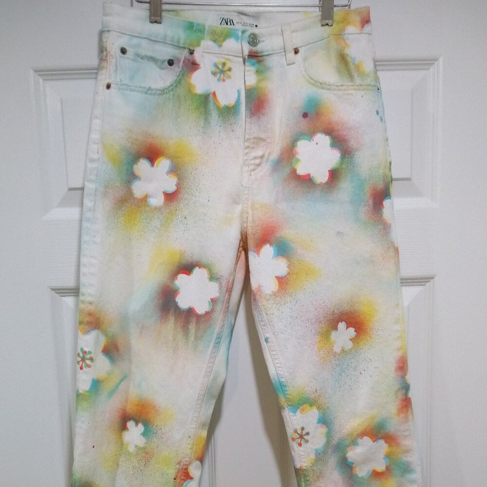Custom one of a kind paint job Cherry blossom Zara jeans